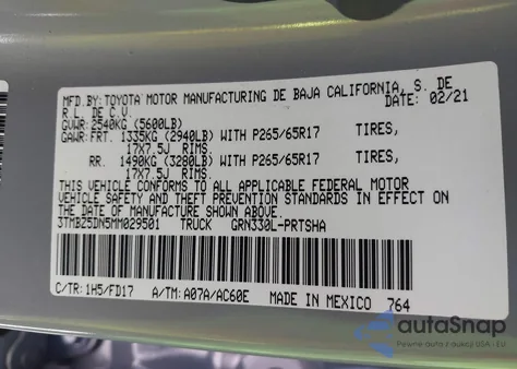 2021 Toyota Tacoma Trd Sport z USA, uszkodzony, nr VIN 3TMBZ5DN5MM029501